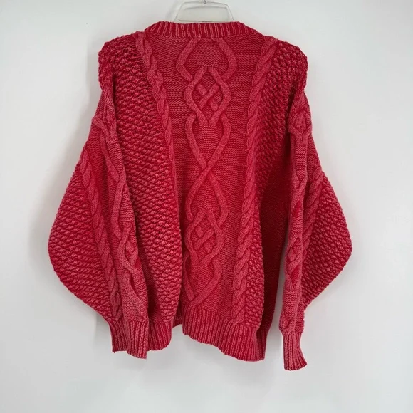 Cable Knit “ACA”  Sweater Adult M Chunky Cotton Cottagecore Cozy Fisherman Red - Picture 7 of 8